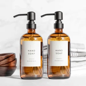 distributeur de savon en verre ambre